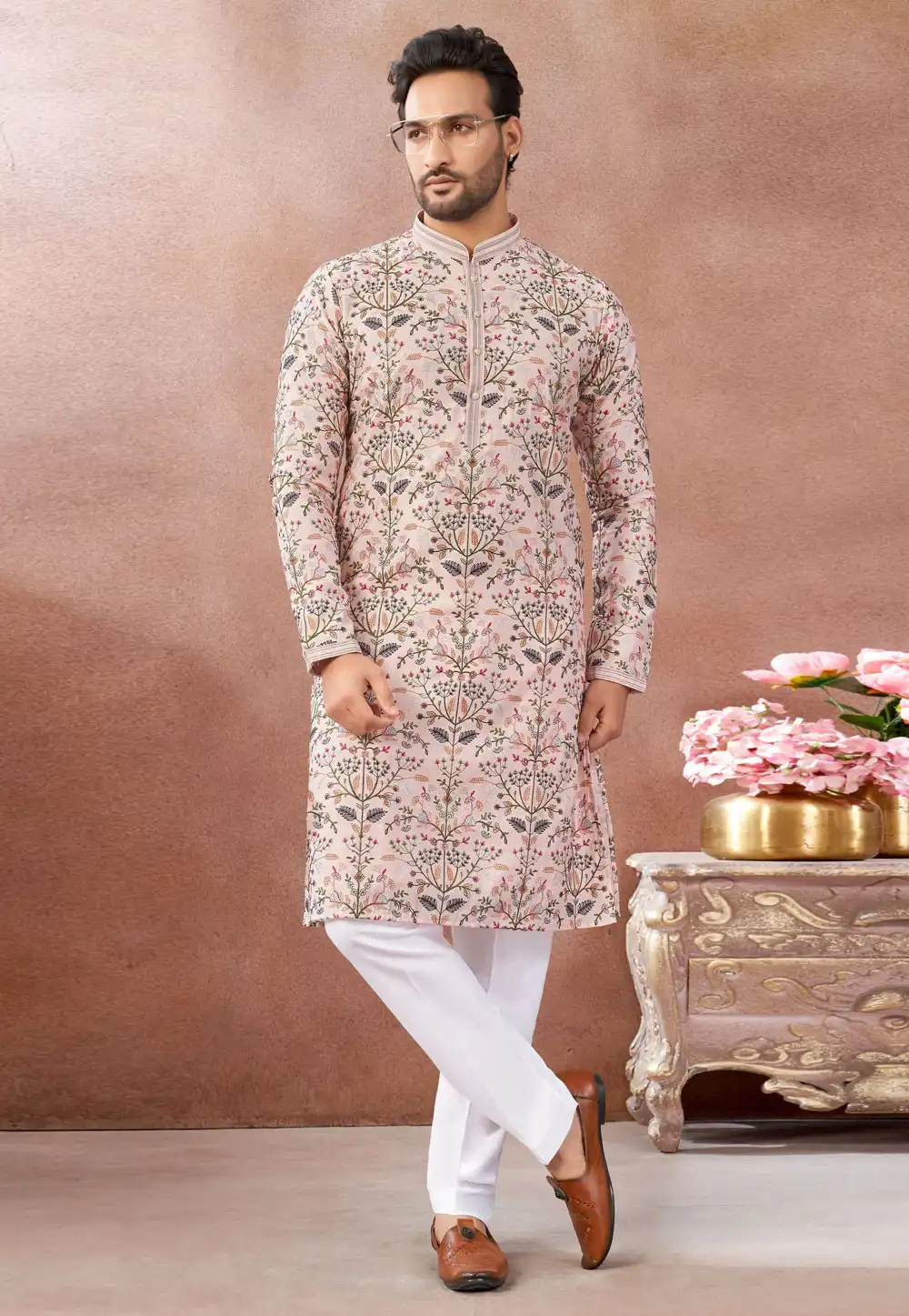 Peach Art Silk Kurta Pajama 322465
