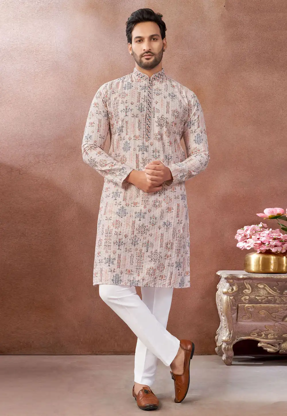 Peach Art Silk Kurta Pajama 322481