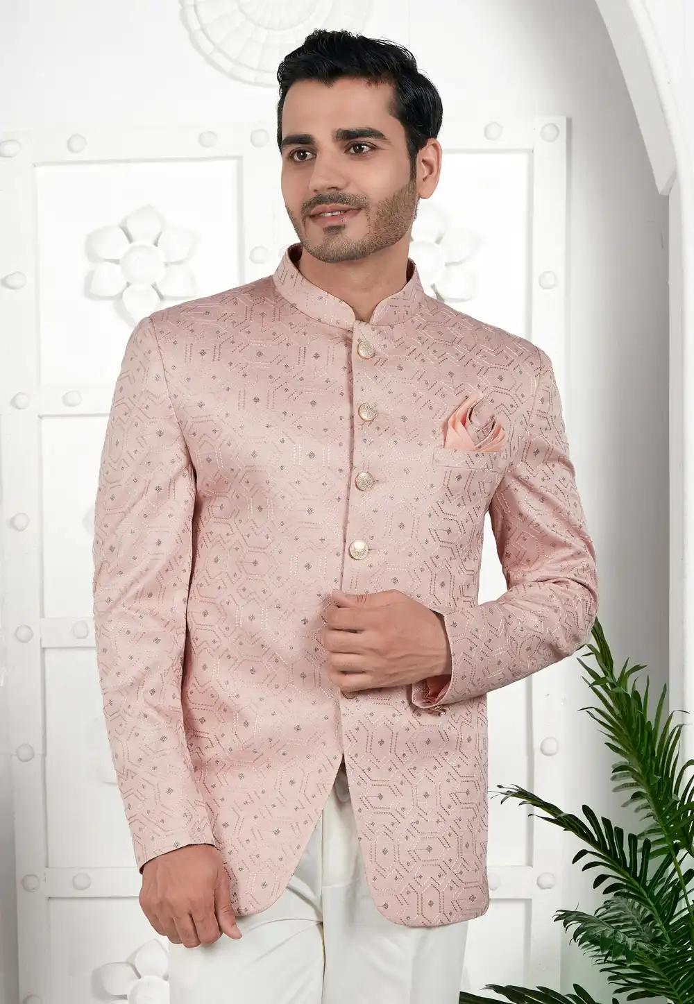 Peach Art Silk Bandhgala Jacket 280373