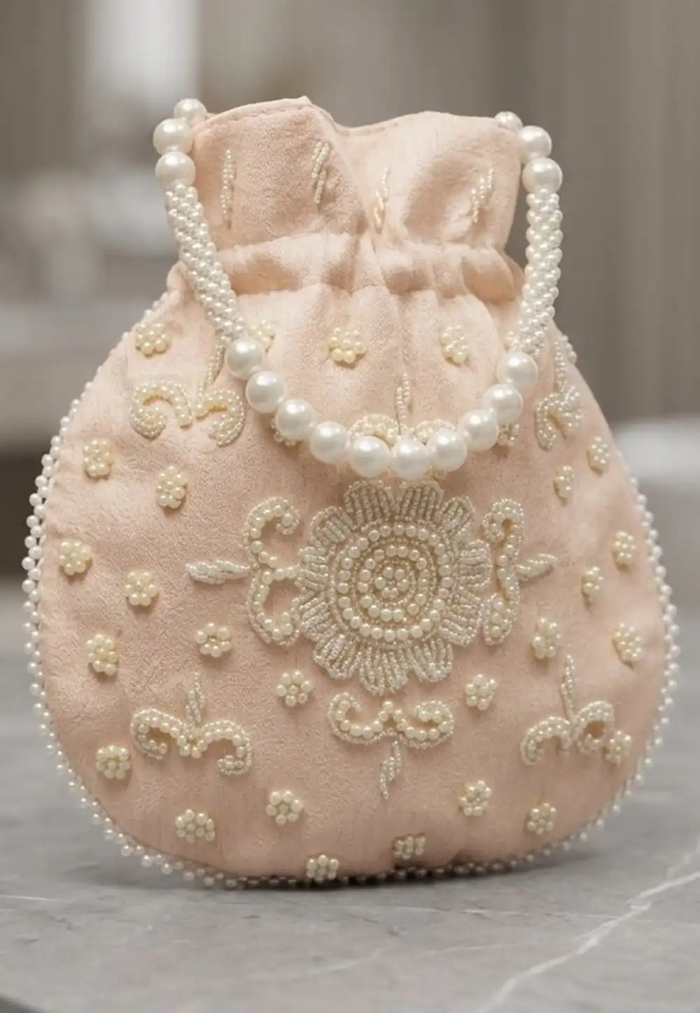 Peach Art Silk Potli Bags 329289