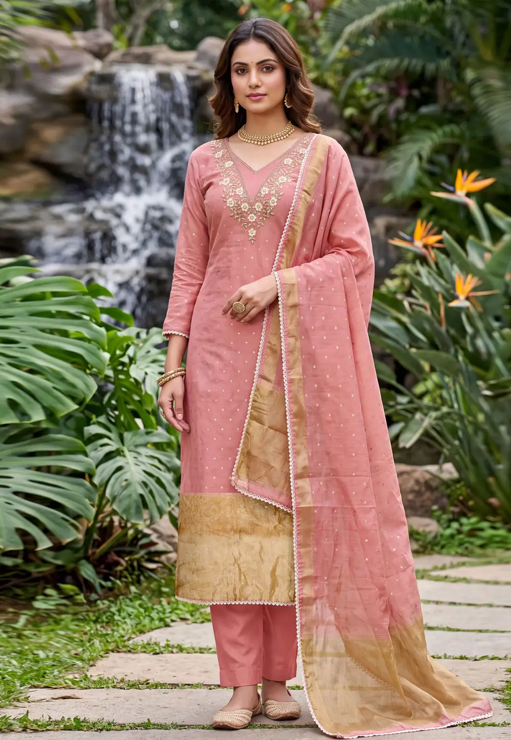 Peach Banarasi Cotton Straight Suit 335539