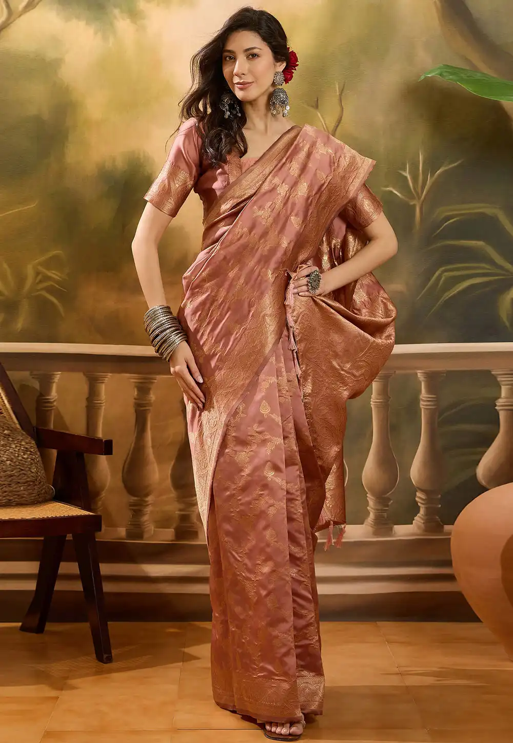 Peach Banarasi Jacquard Saree 316808