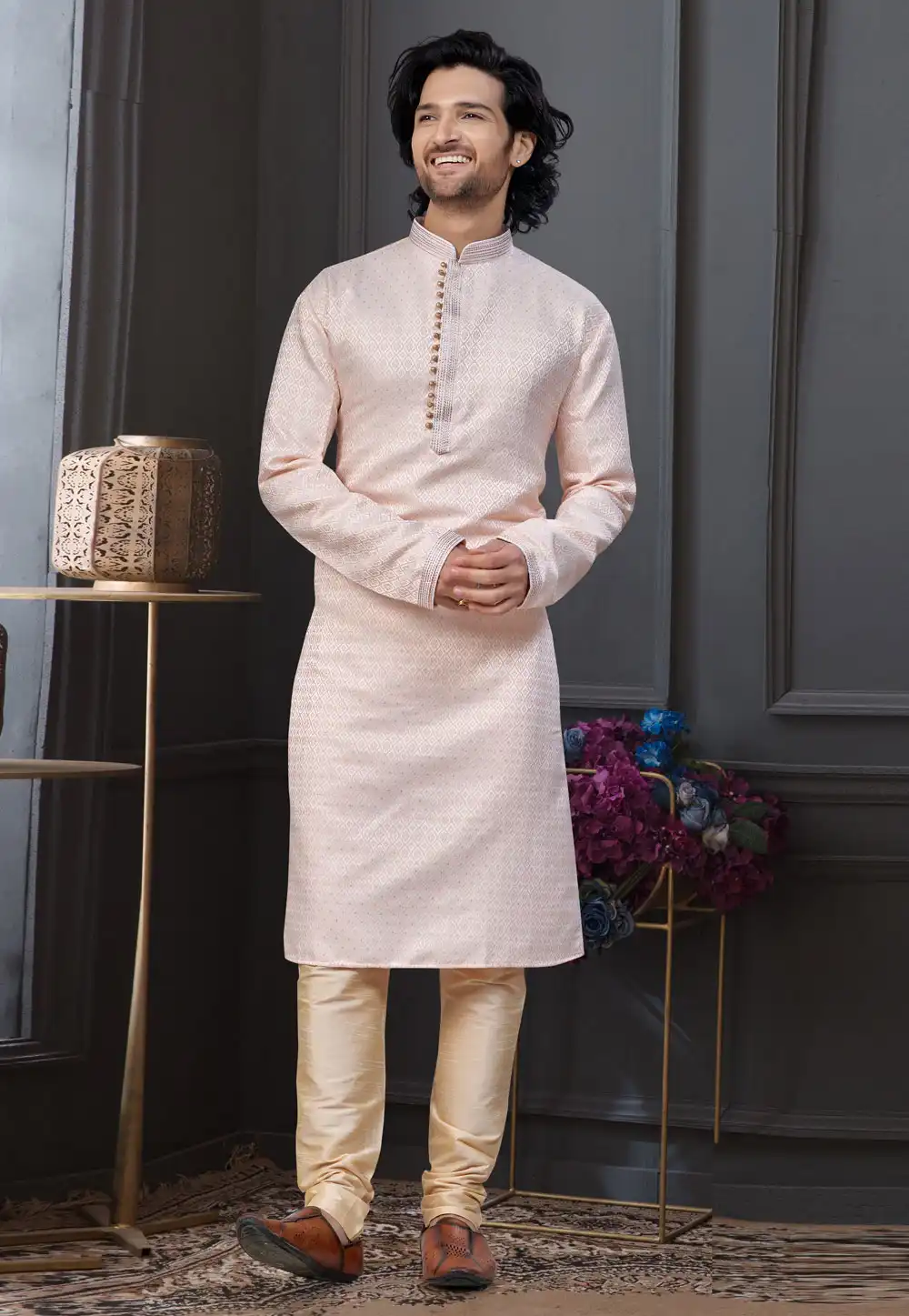 Peach Banarasi Kurta Pajama 322862