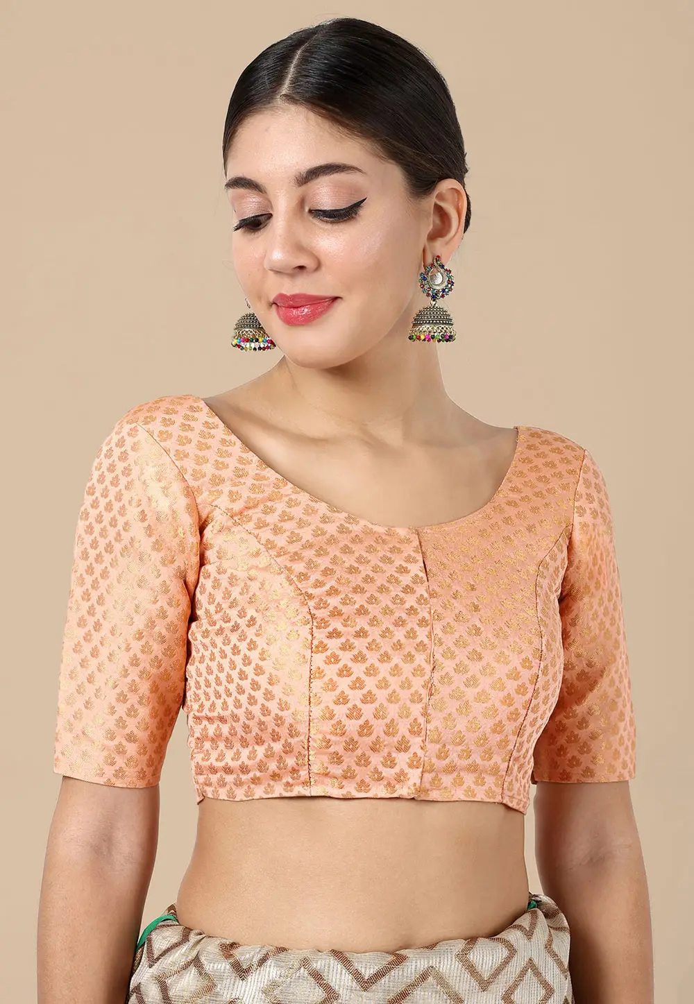 Peach Banarasi Silk Readymade Blouse 333206