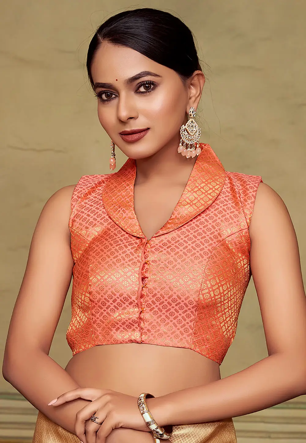 Peach Banarasi Silk Readymade Blouse 333221