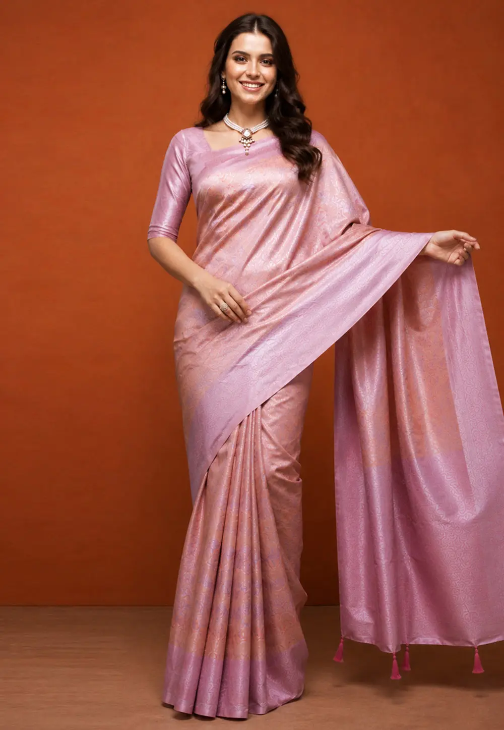 Peach Banarasi Silk Saree 331716