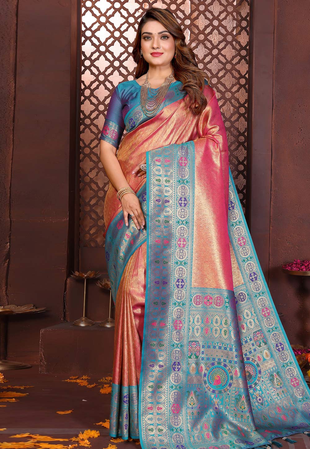 Peach Banarasi Silk Saree 320604