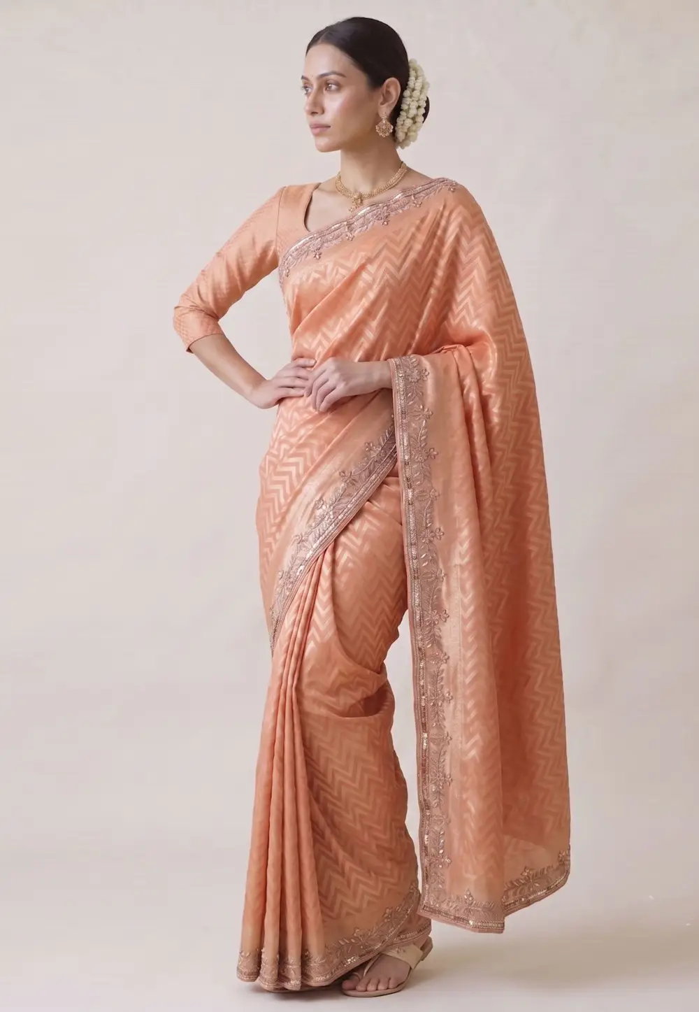 Peach Banarasi Silk Saree 332846