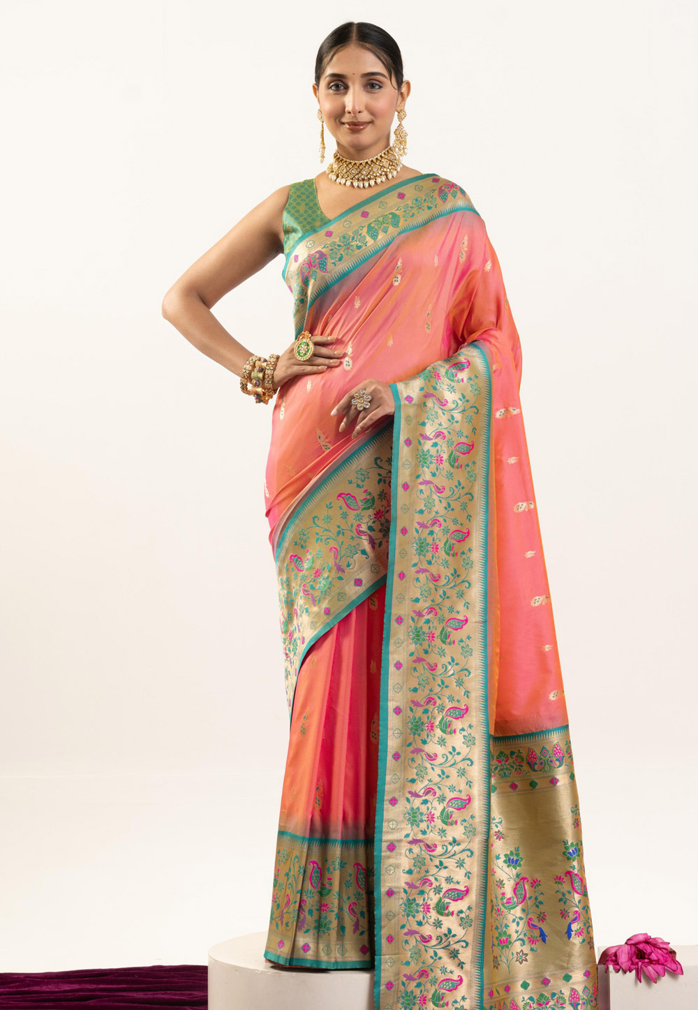 Peach Banarasi Silk Saree With Blouse 326014