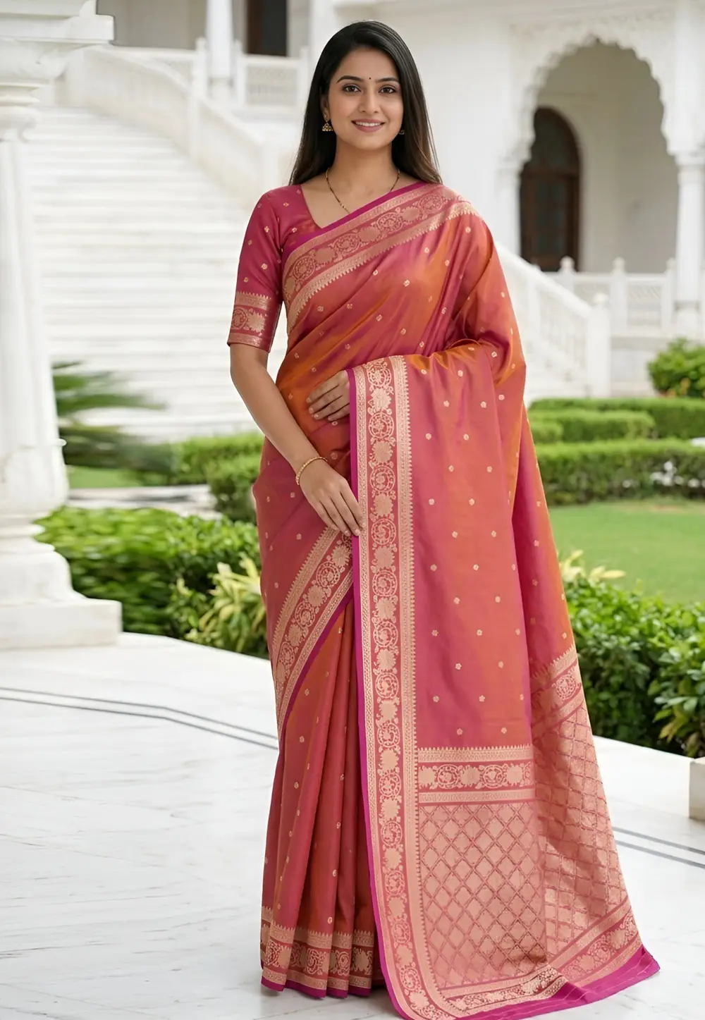 Peach Banarasi Silk Saree With Blouse 333284