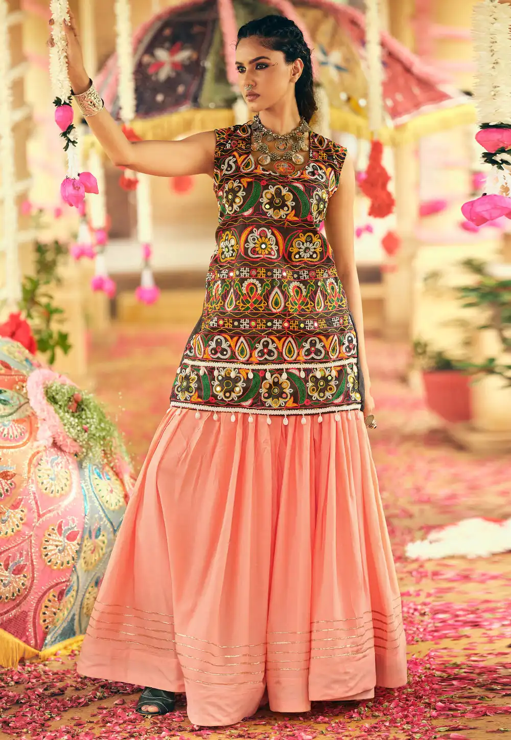 Peach Banglori Silk Navratri Chaniya Choli 314167