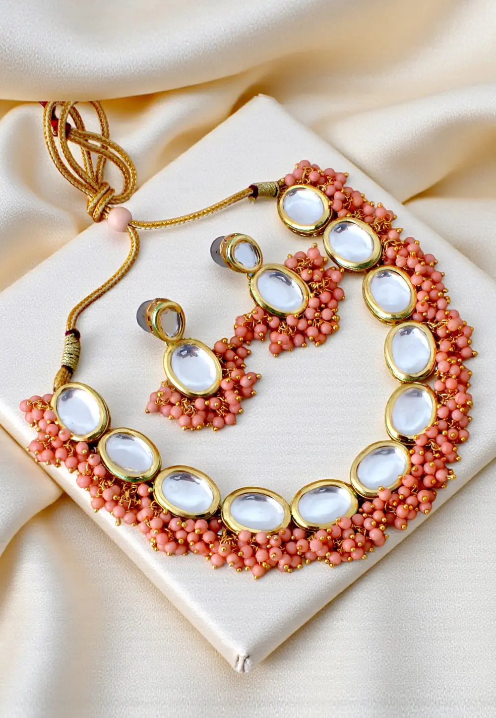 Peach Brasso Necklace With Earrings 331377