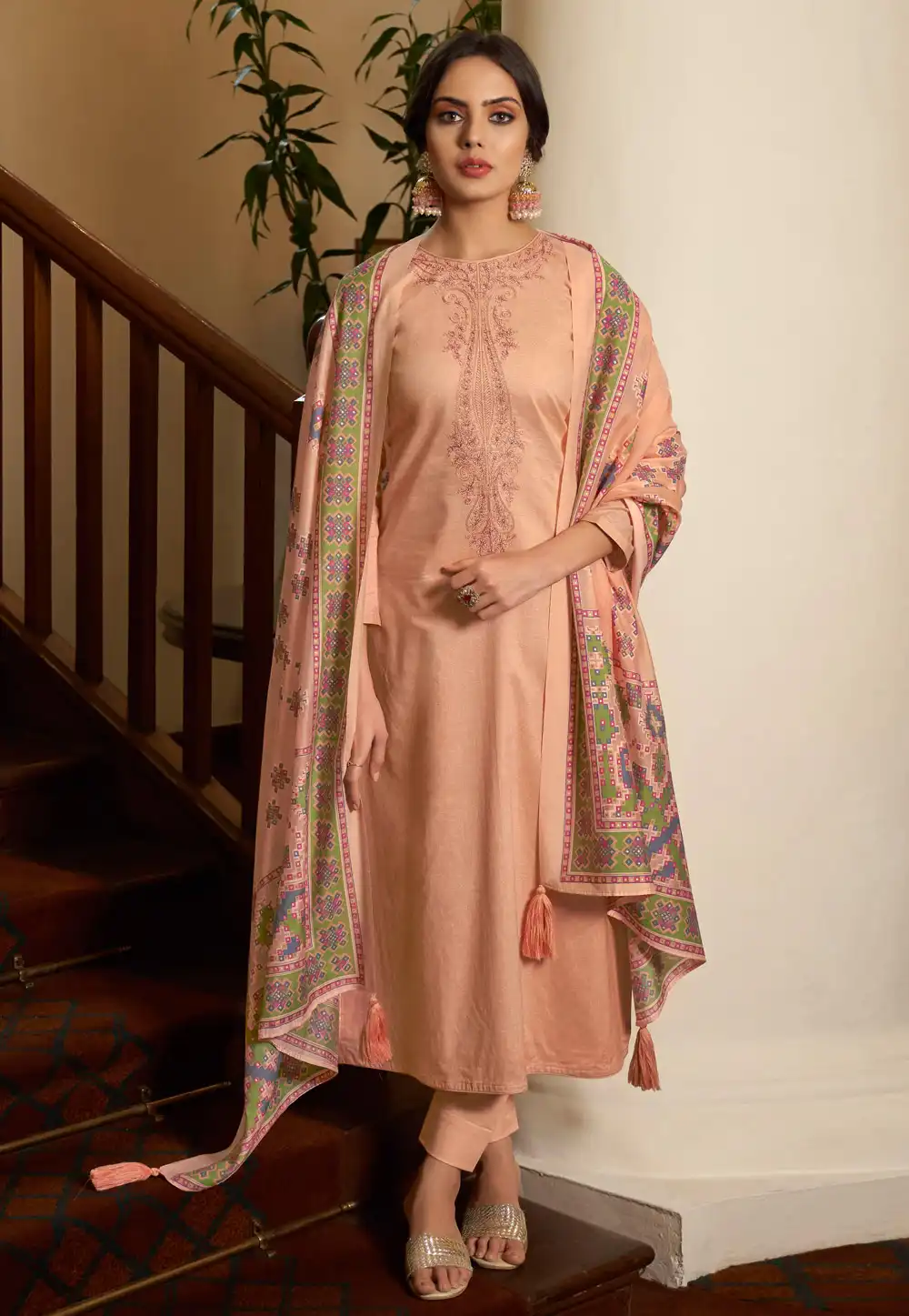 Peach Cambric Cotton Pant Style Suit 328881
