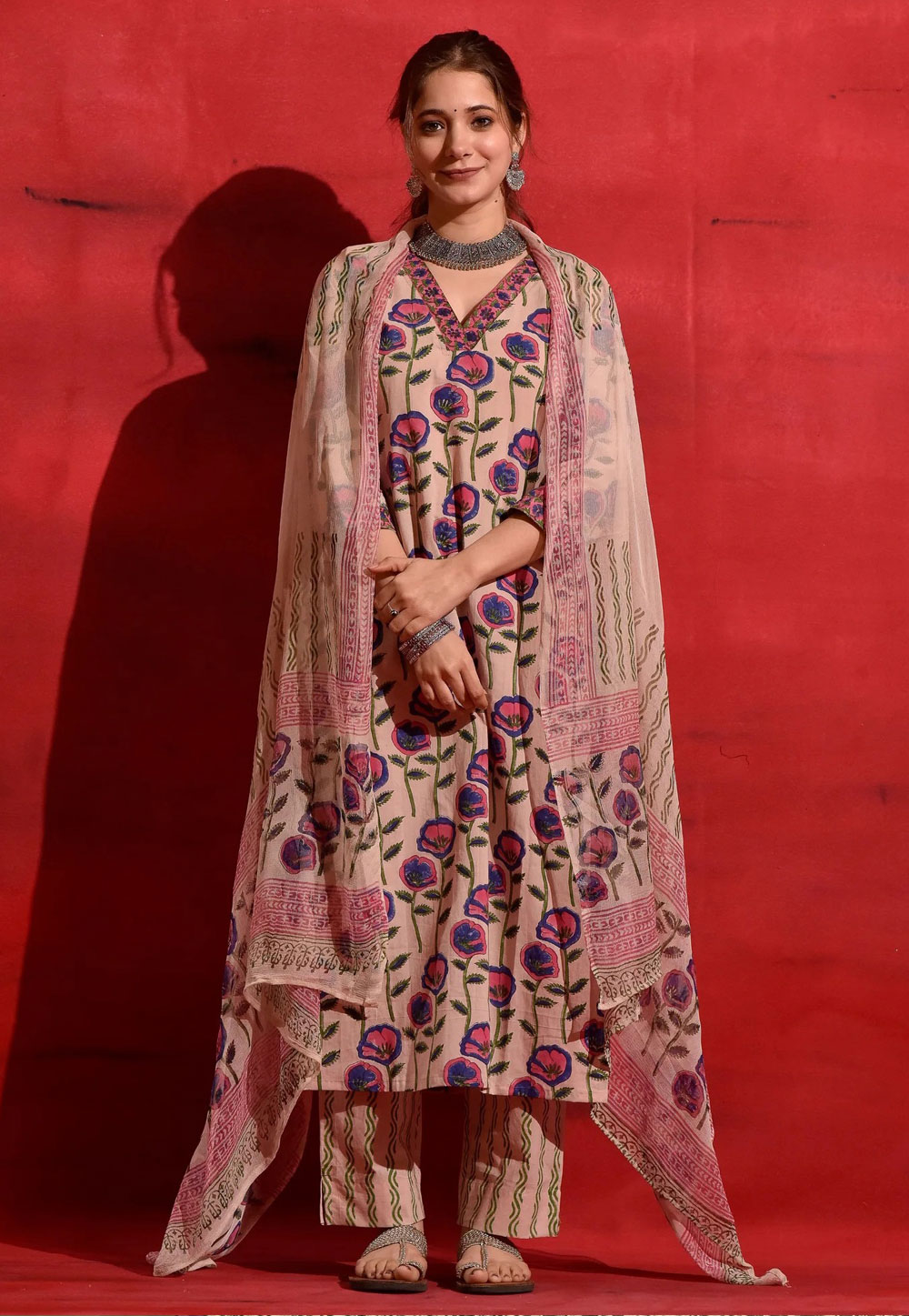 Peach Chanderi Readymade Pant Style Suit 308882