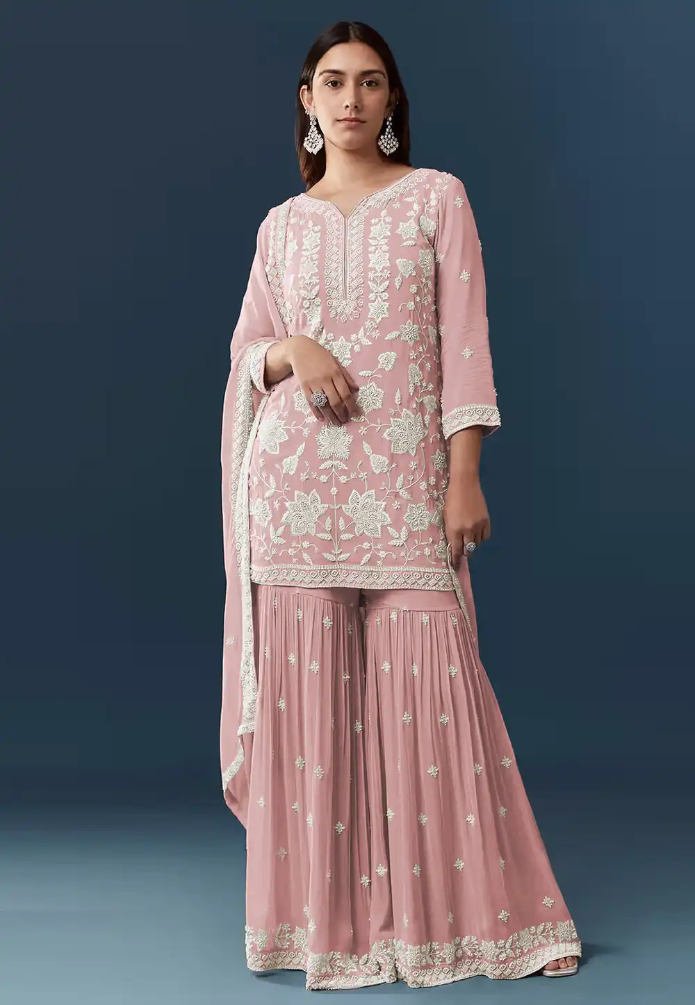 Peach Chiffon Georgette Gharara Suit 330654