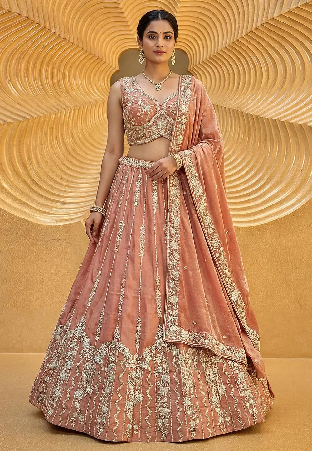 Peach Chiffon Lehenga Choli For Wedding 332988