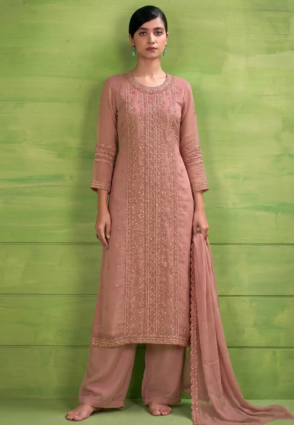 Peach Chiffon Palazzo Suit 332915