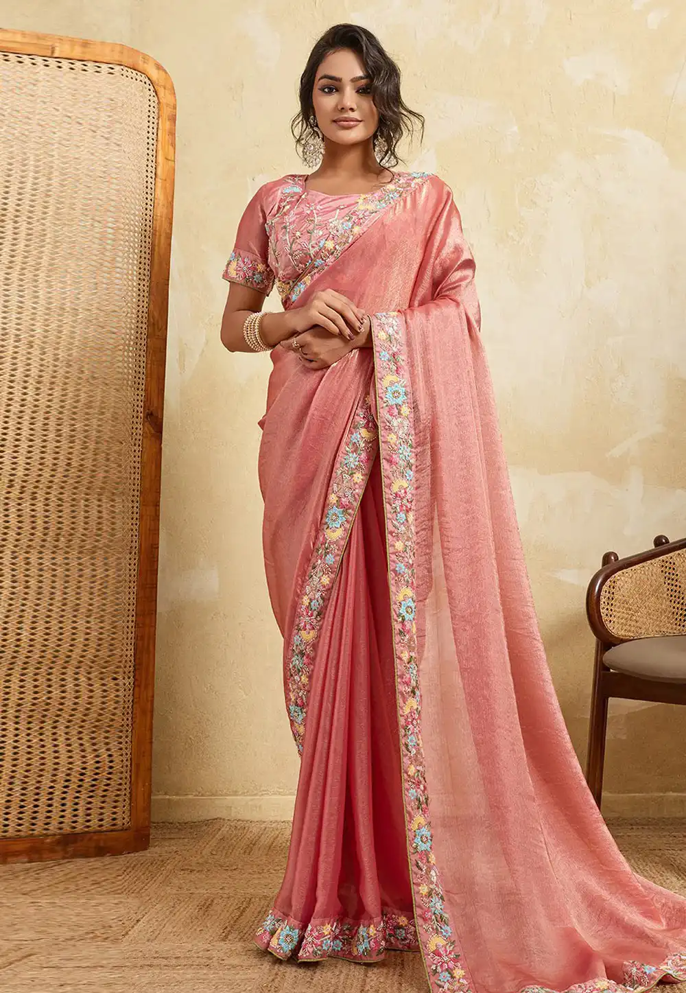 Peach Chiffon Saree With Blouse 325097