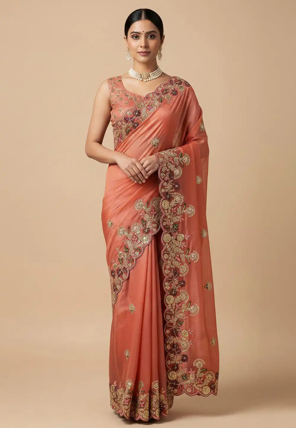 Peach Chiffon Saree With Blouse 318656