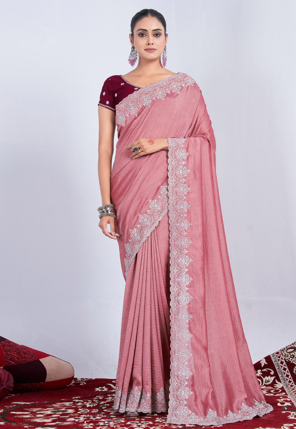 Peach Chiffon Saree With Blouse 285820