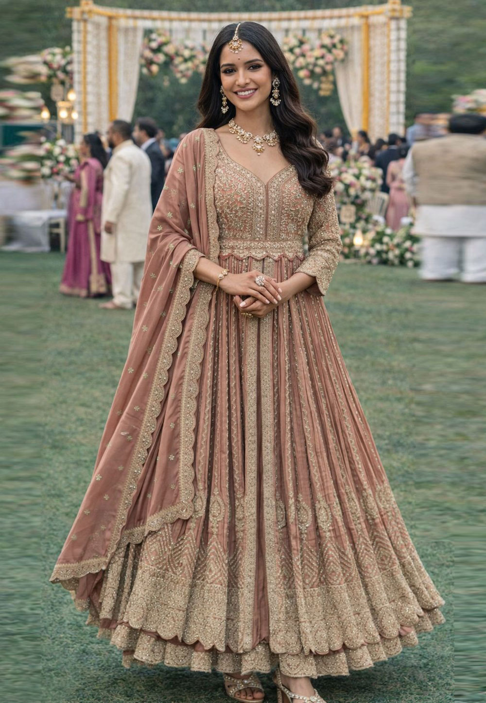 Peach Chinon Indo Western Lehenga Choli 325010