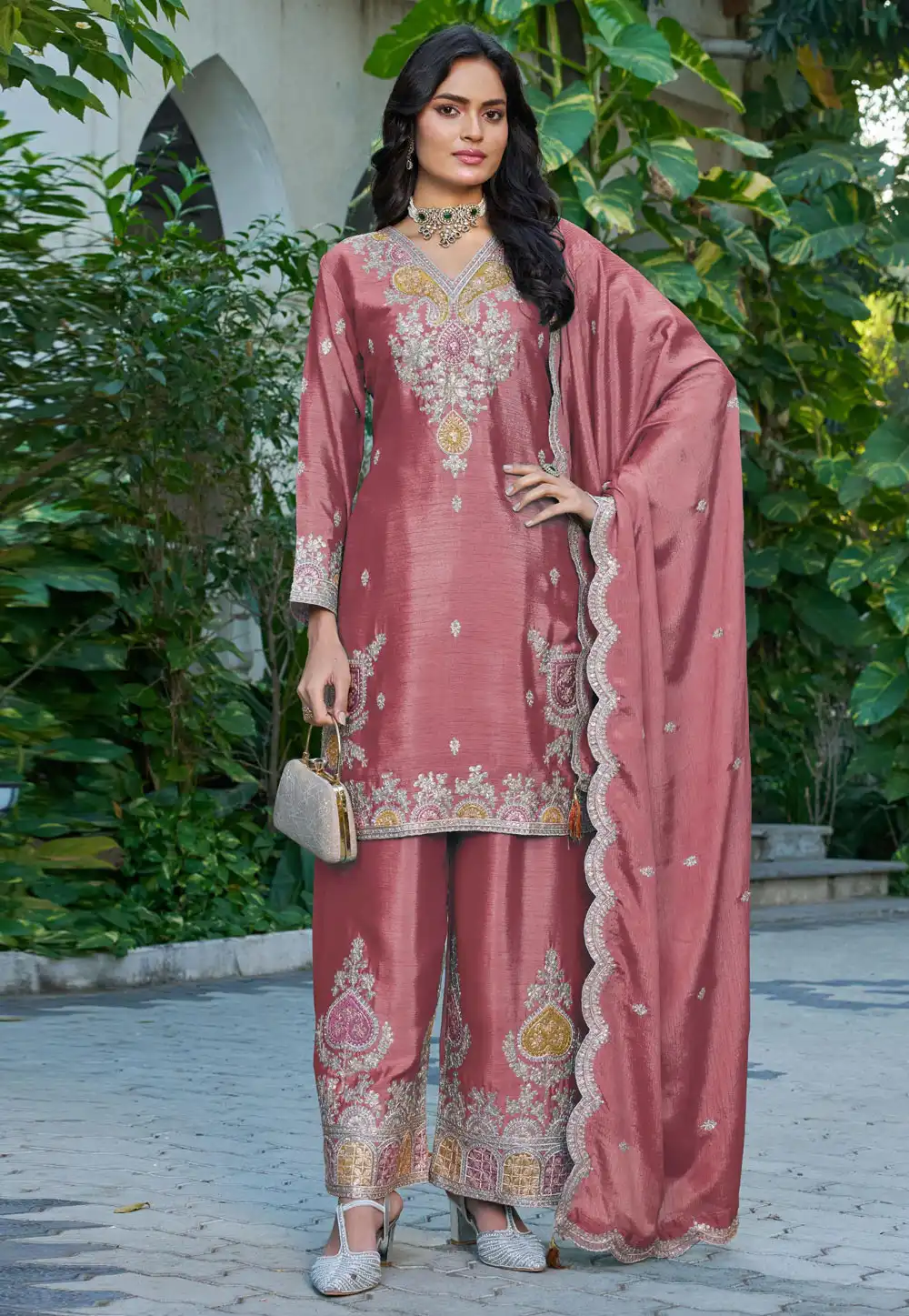 Peach Chinon Readymade Pakistani Suit 327956