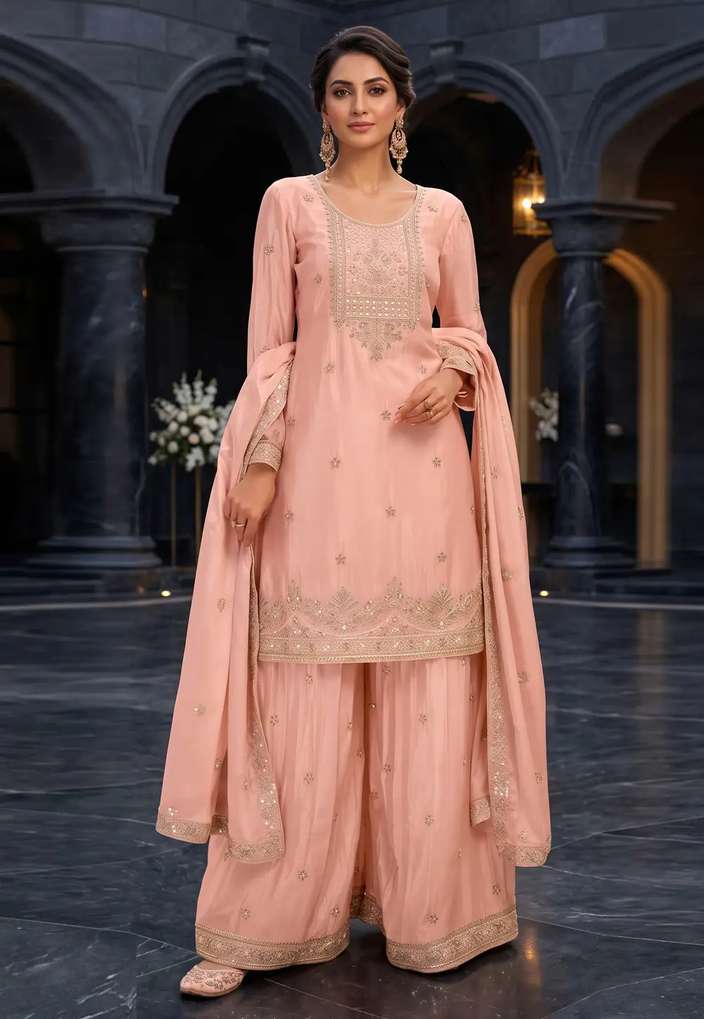 Peach Chinon Readymade Pakistani Suit 333799