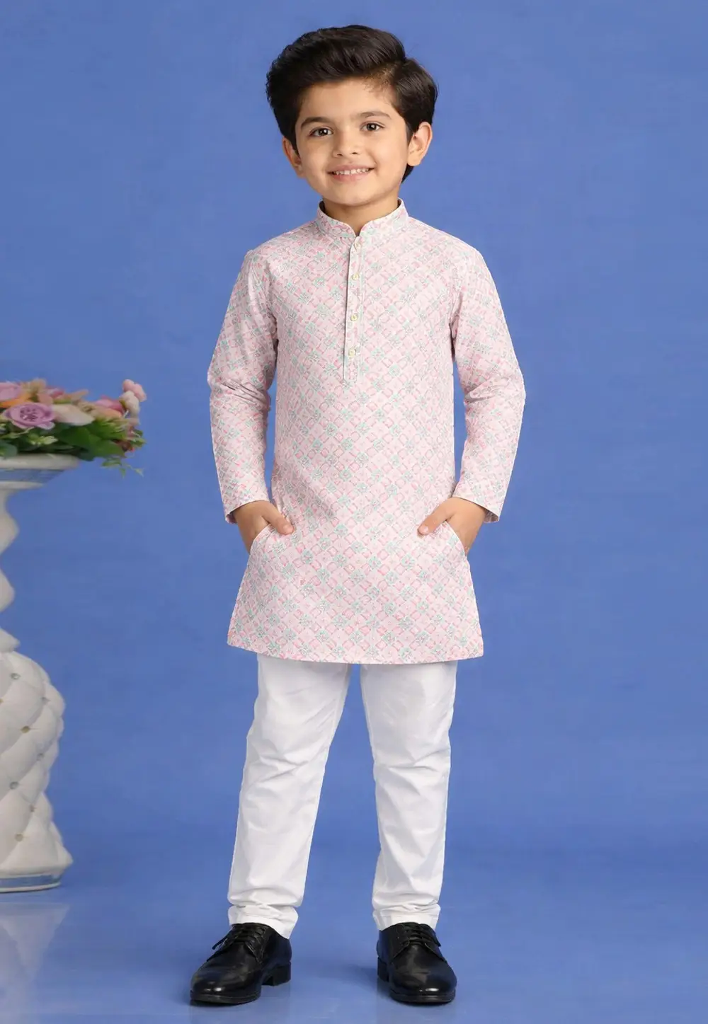 Peach Cotton Boys Kurta Pajama 335751