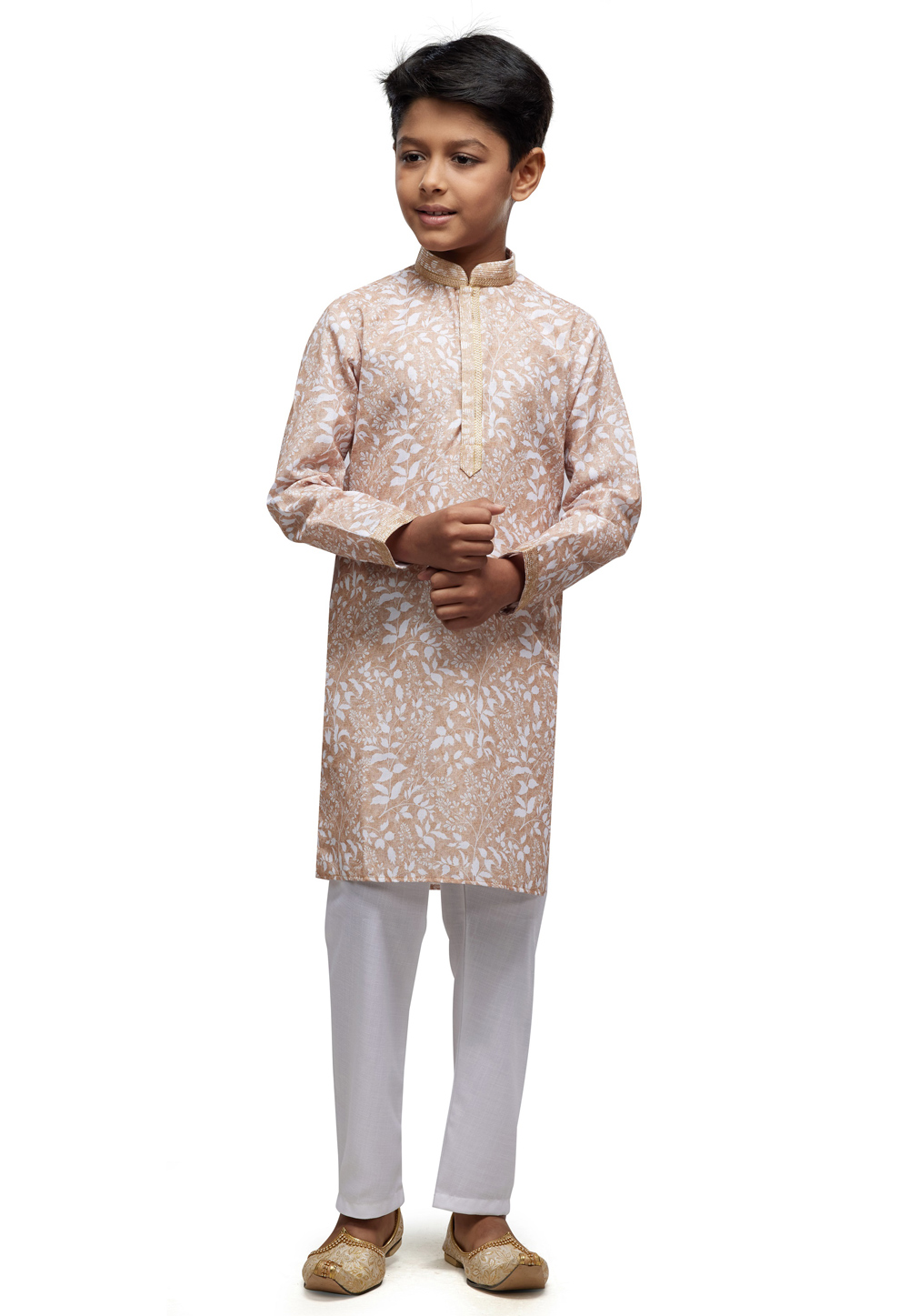 Peach Cotton Kids Kurta Pajama 280963