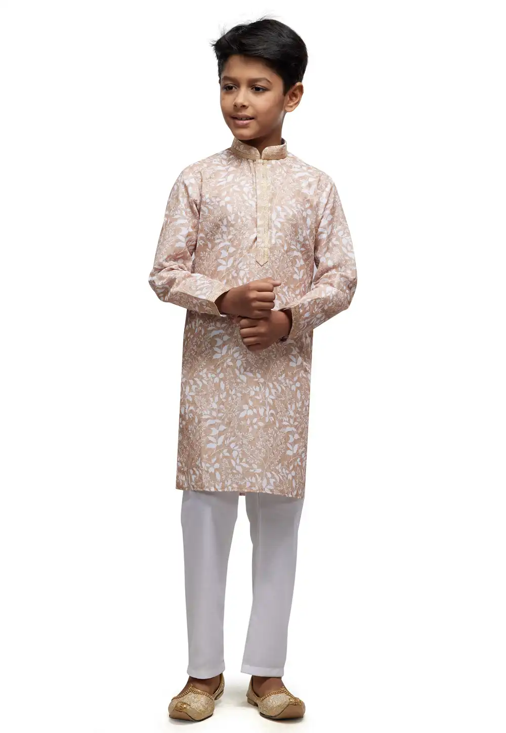 Peach Cotton Kids Kurta Pajama 280963