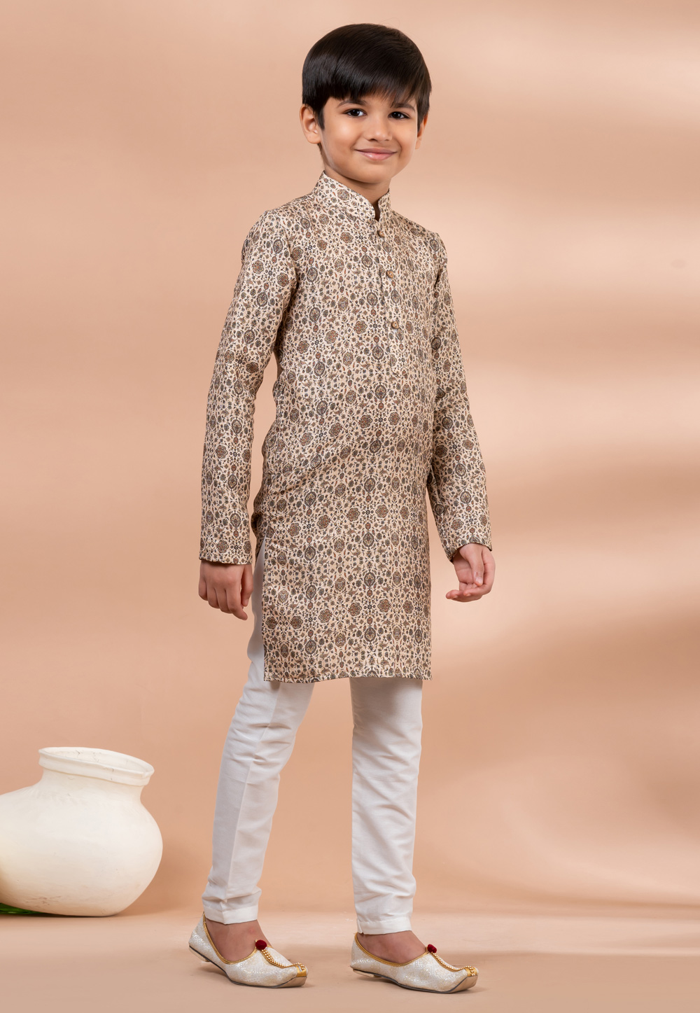 Peach Cotton Kids Kurta Pajama 284129