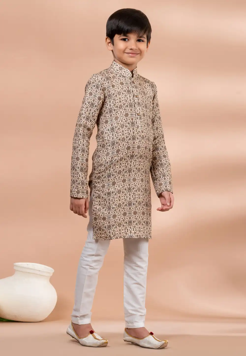 Peach Cotton Kids Kurta Pajama 284129