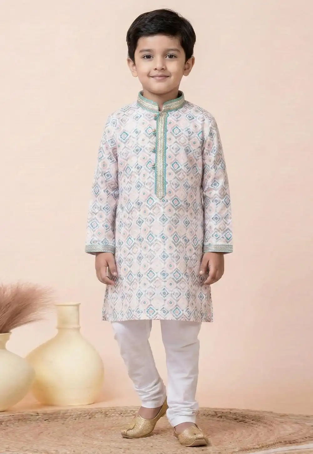 Peach Cotton Kids Kurta Pajama 322272