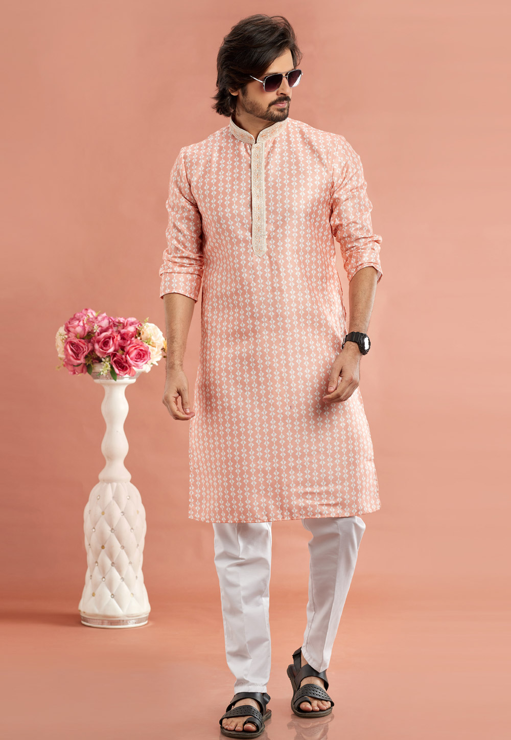 Peach Cotton Kurta Pajama 283320