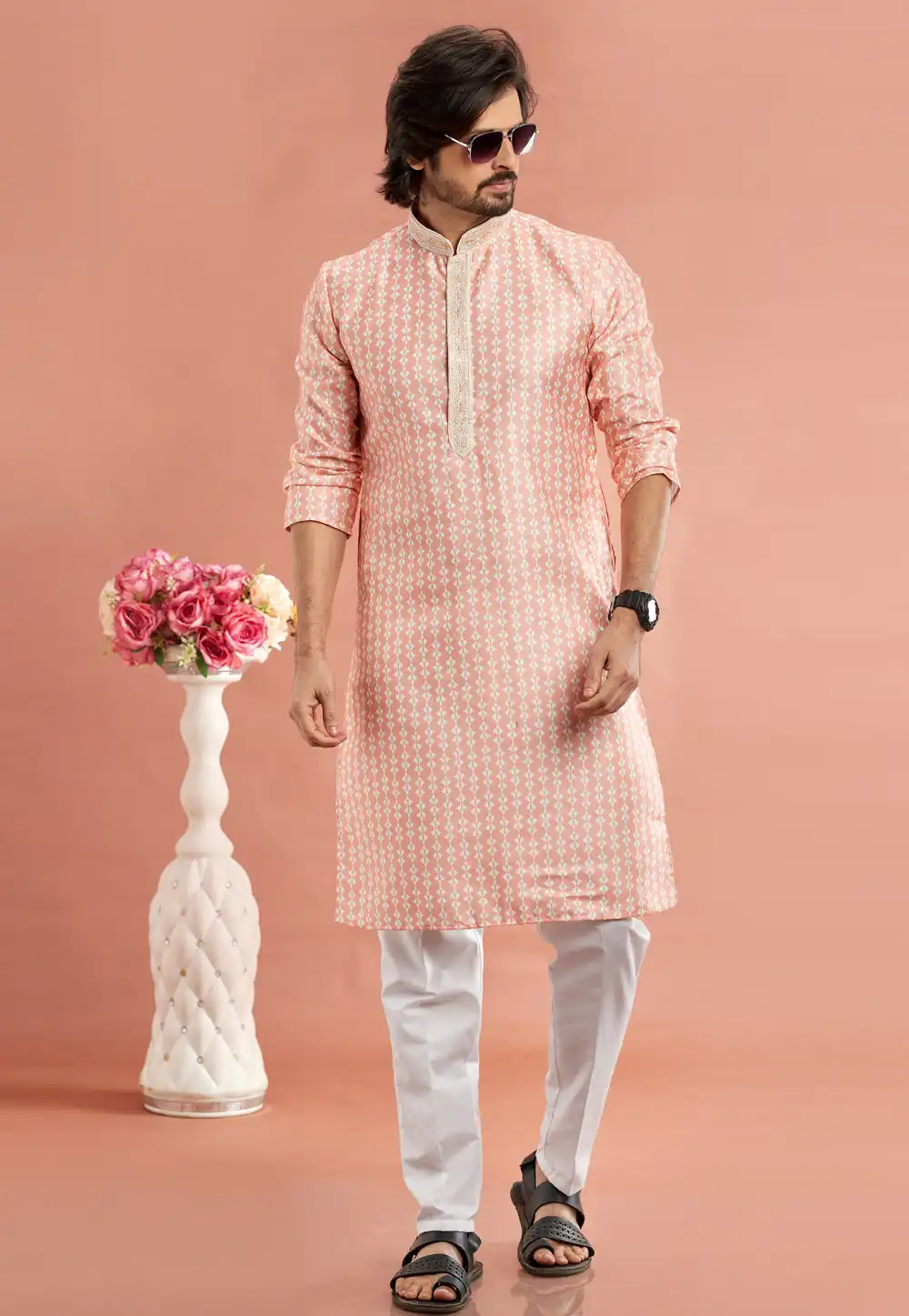 Peach Cotton Kurta Pajama 283320