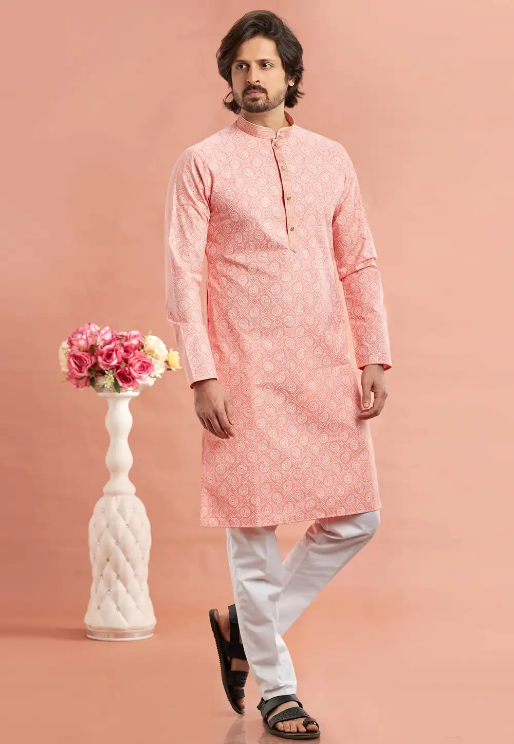 Peach Cotton Kurta Pajama 283332