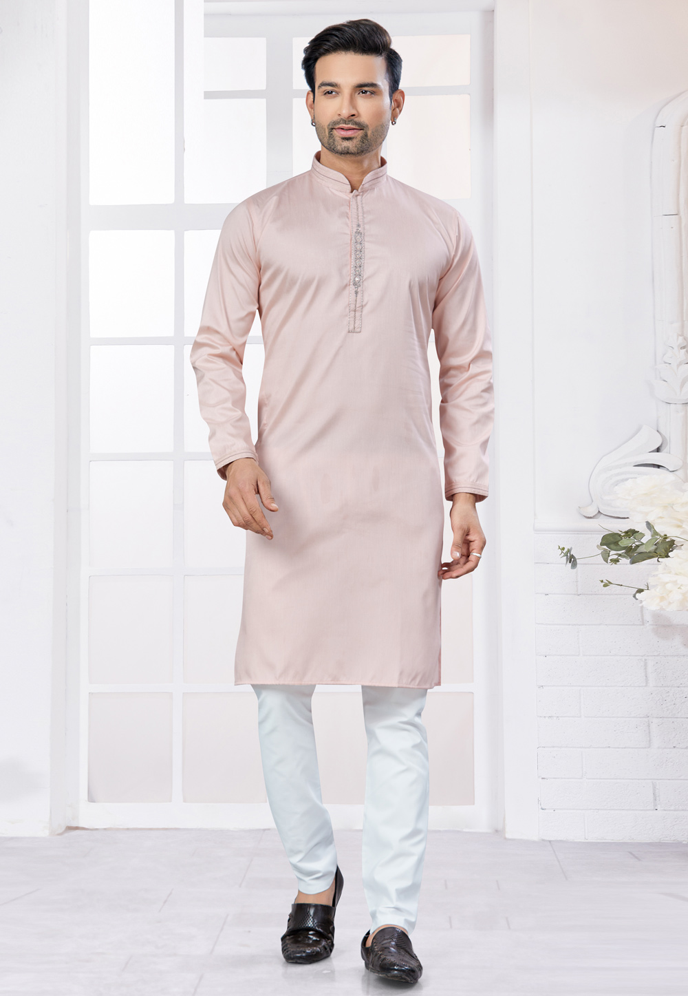 Peach Cotton Kurta Pajama 307365