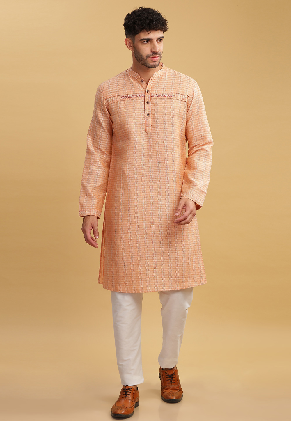 Peach Cotton Kurta Pajama 284167