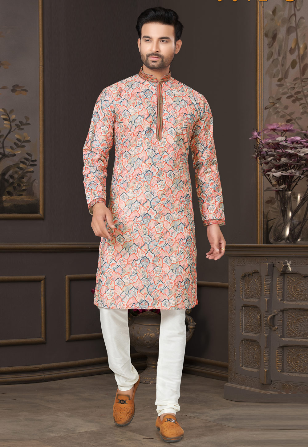 Peach Cotton Kurta Pajama 280982