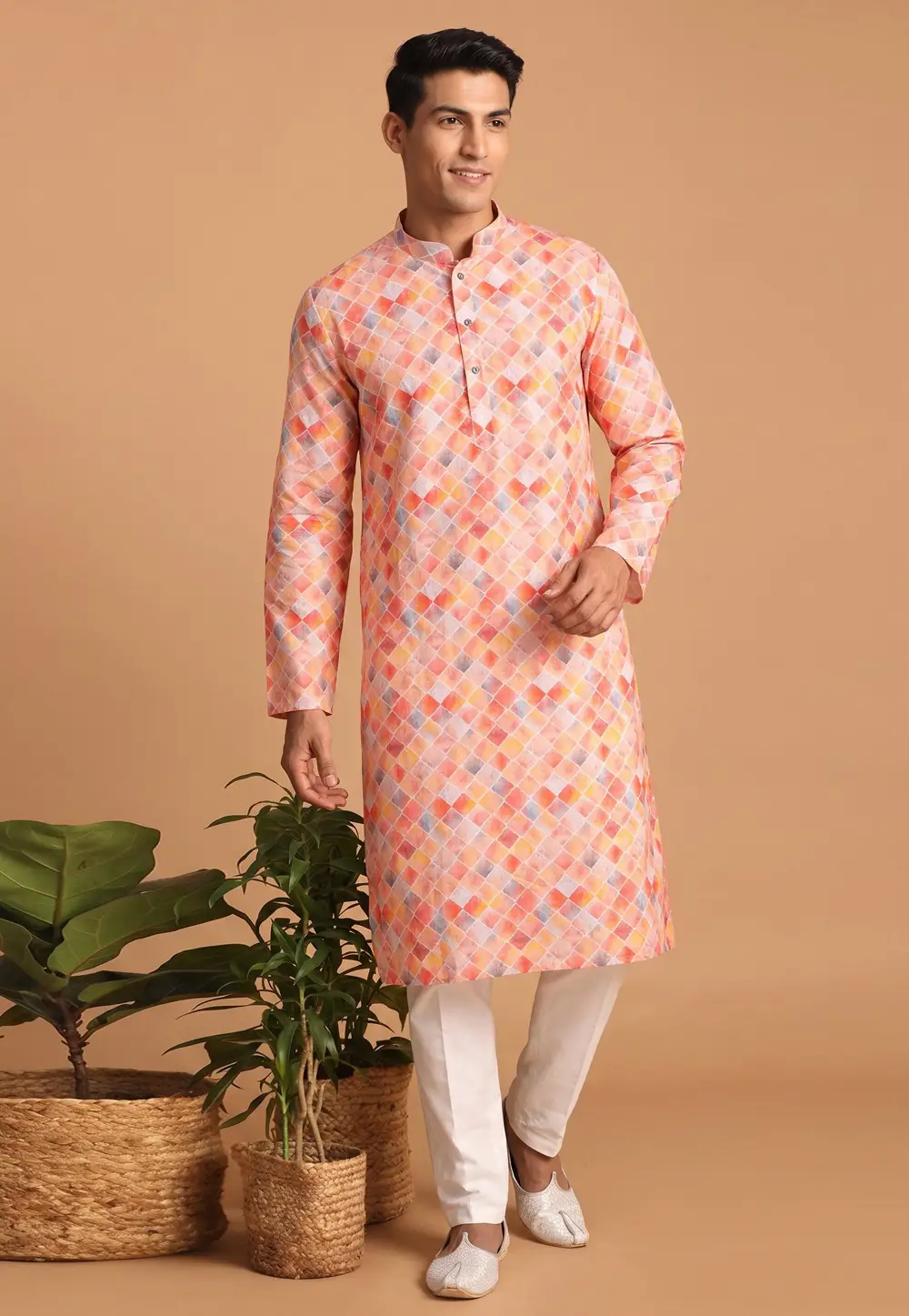 Peach Cotton Kurta Pajama 334290