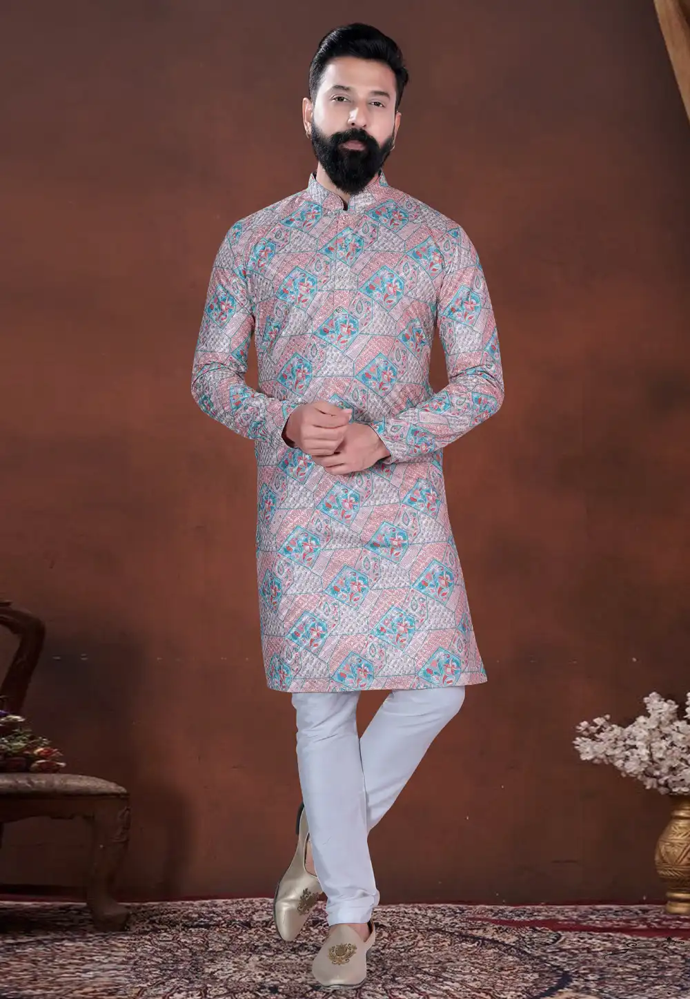 Peach Cotton Kurta Pajama 318595