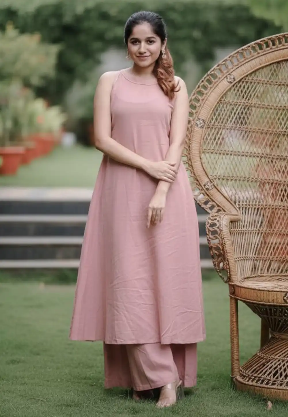 Peach Cotton Kurta Set With Palazzo 330622