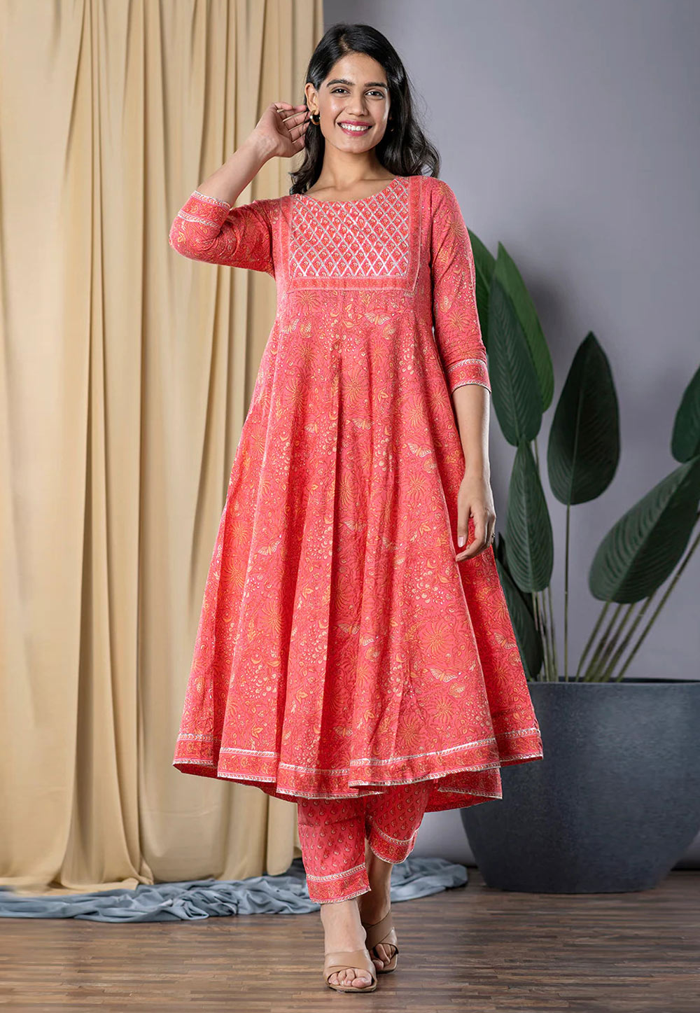 Peach Cotton Kurta Set With Pant 311955