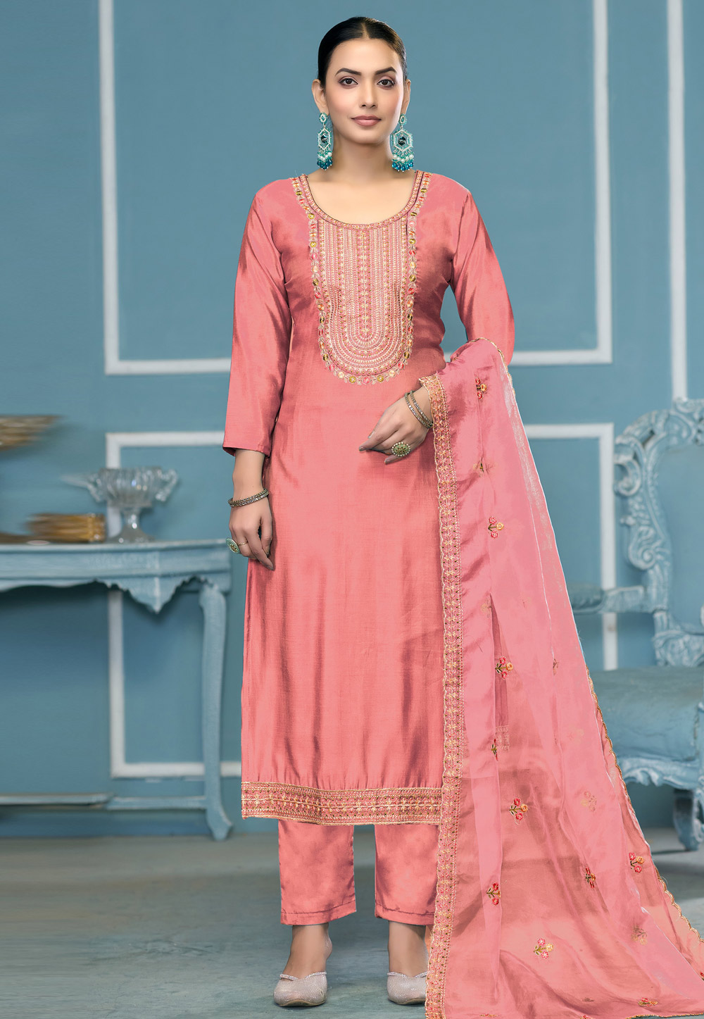 Peach Cotton Pakistani Suit 307432