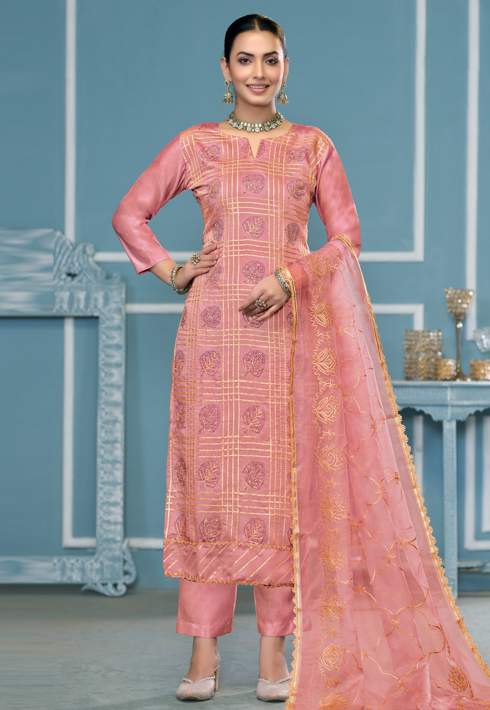 Peach Cotton Pakistani Suit 307438