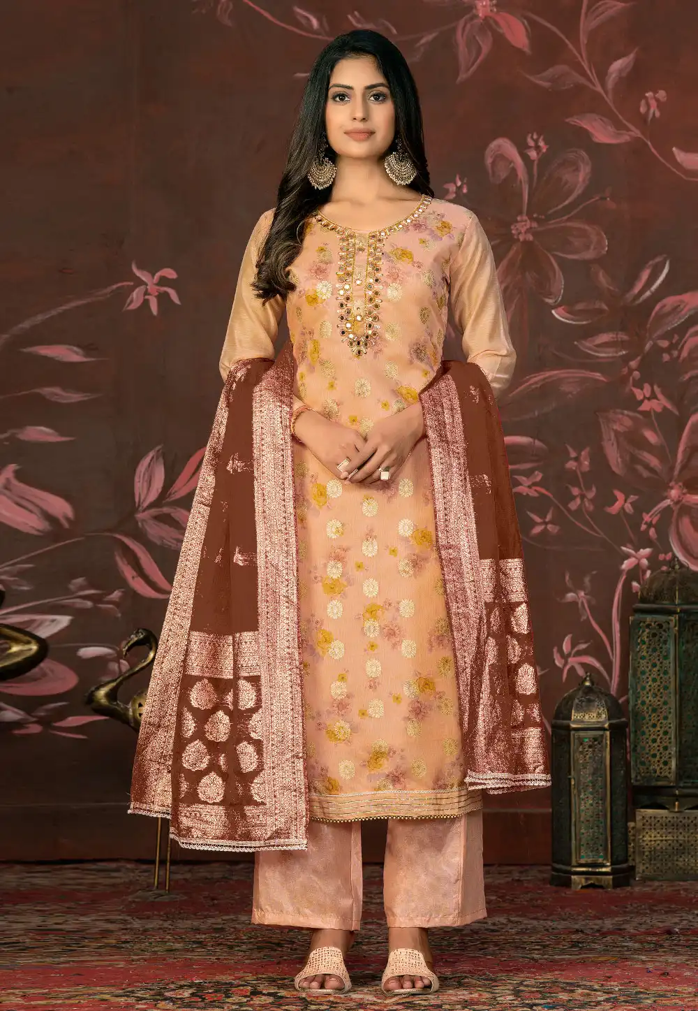 Peach Cotton Palazzo Suit 281094