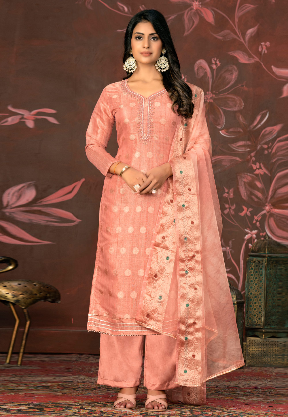 Peach Cotton Palazzo Suit 281102