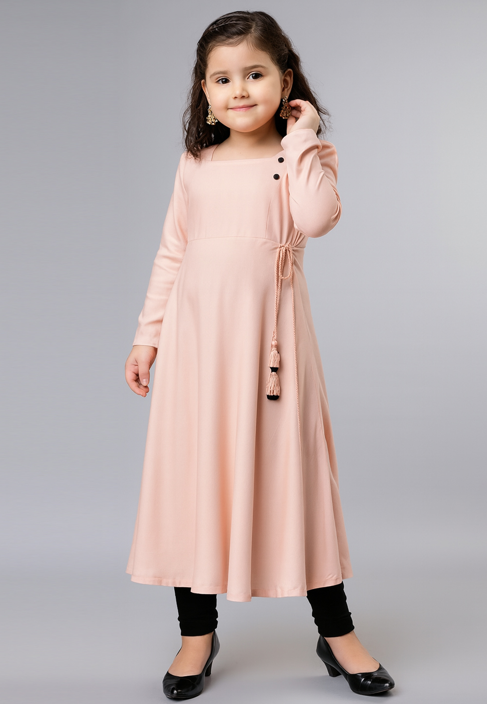 Peach Cotton Rayon Kids Salwar Suit 320590
