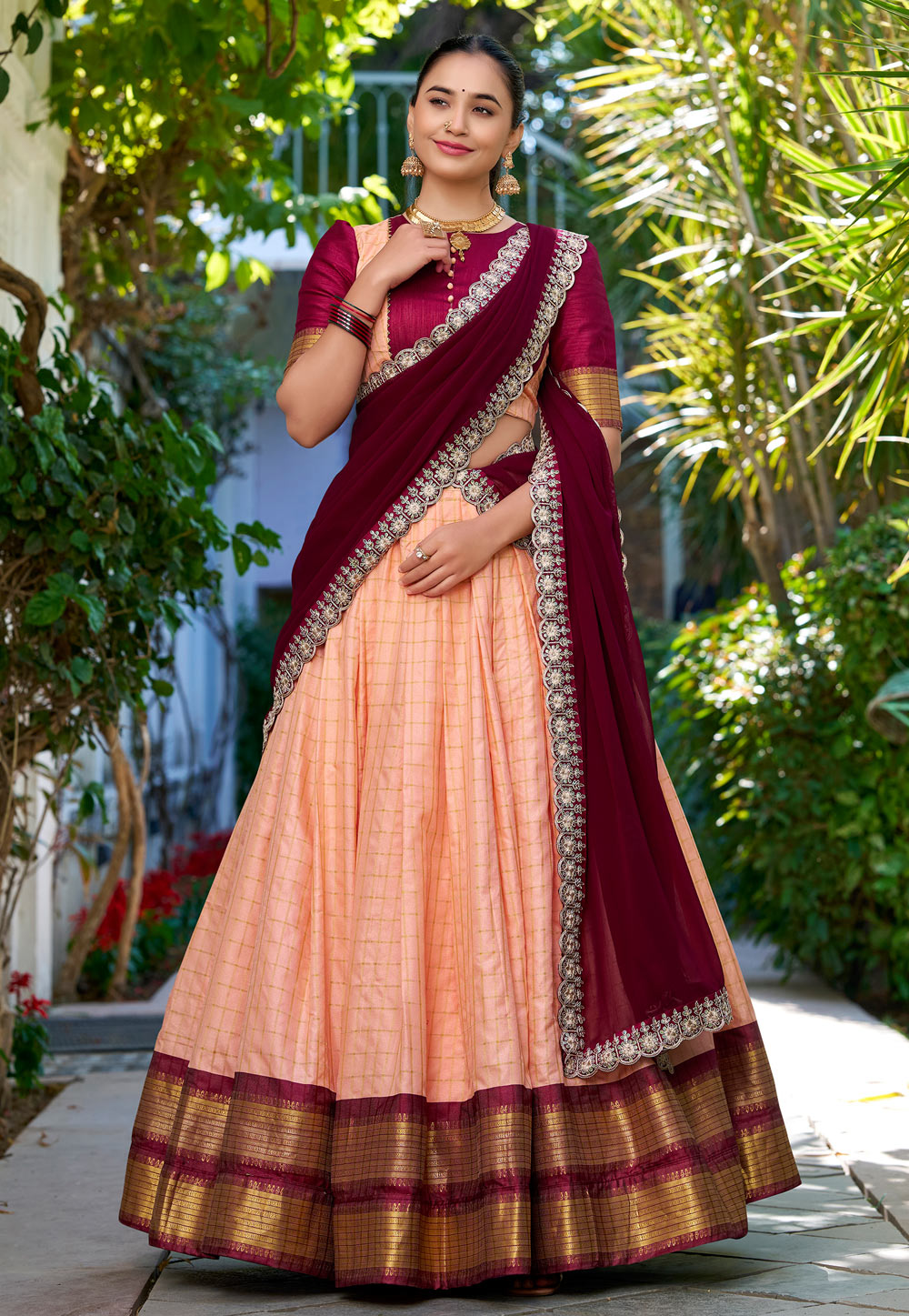 Peach Cotton Readymade Lehenga Choli 307526