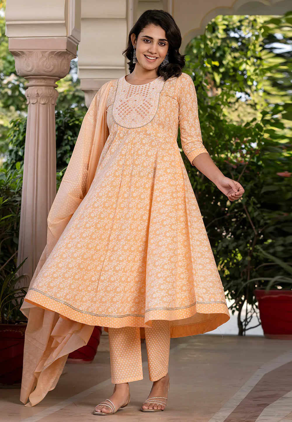 Peach Cotton Readymade Pakistani Suit 308065